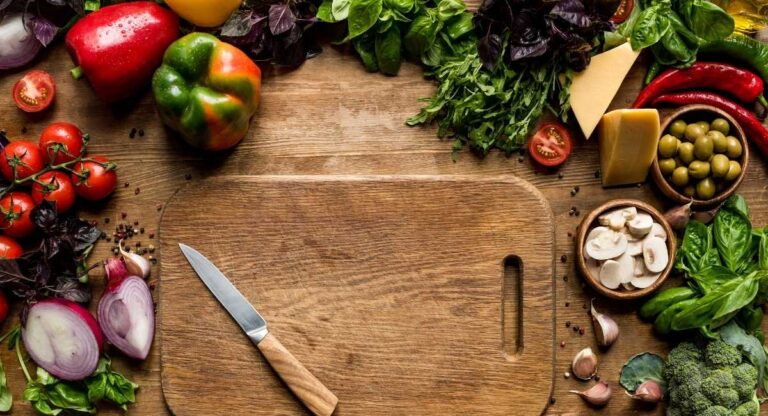 Herbs and Vegetables Cutting Boards with knife