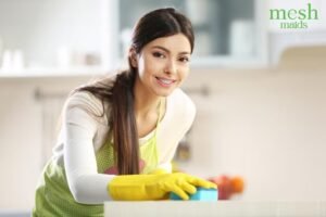 Woman professional cleaner cleaning at Pickering home