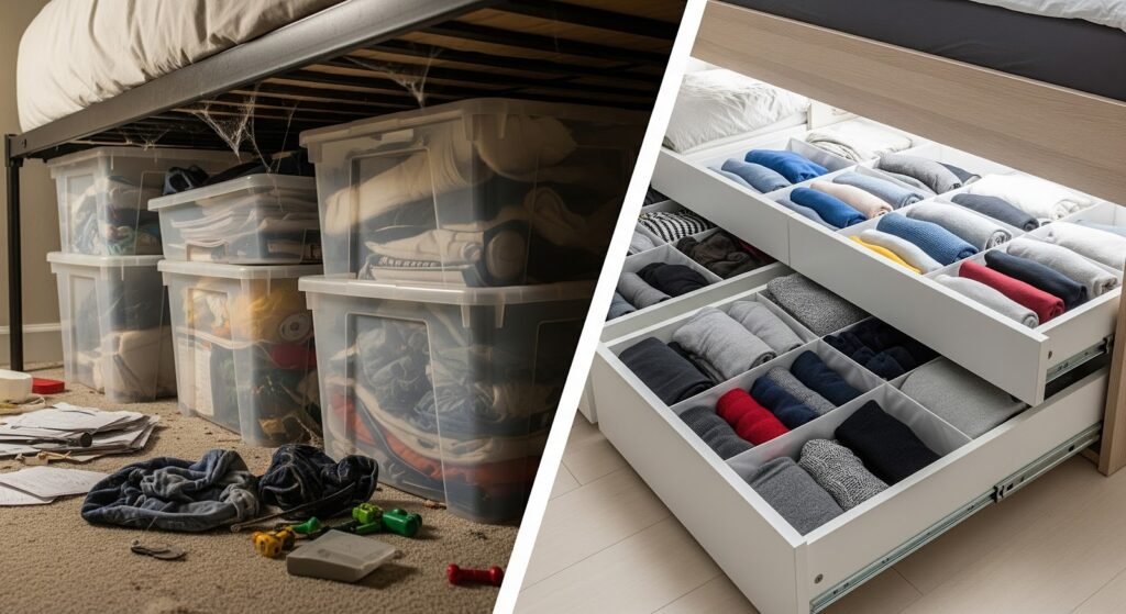 storage bed frame vs under bed storage bins comparison